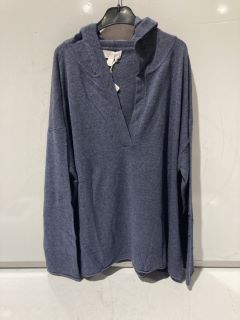 THE WHITE COMPANY SIDE SPLIT HOODIE WITH CASHMERE - XTRA LARGE - MID BLUE MARL - TOTAL RRP £98