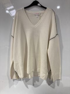 THE WHITE COMPANY WHIPSTITCH V NECK JUMPER WITH CASHMERE - EXTRA LARGE - PORCELAIN - TOTAL RRP £119