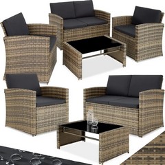 TECTAKE LUCCA RATTAN LOUNGE SETS BLACK/BROWN (MISSING BOX 1 ) 404132 RRP £211.99