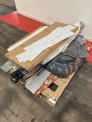 PALLET OF ASSORTED ITEMS TO INCLUDE GREY VINYL FLOORING, GREY CARPET, GLITTER WALL MIRROR