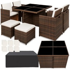 TECTAKE MANHATTEN GARDEN RATTAN TABLE & CHAIR SET BROWN/BEIGE 403846 (MISSING BOX 2) RRP £899.99