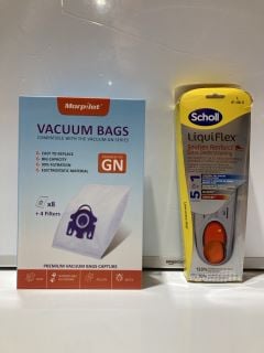 A QTY OF ASSORTED ITEMS TO INCLUDE SCHOLL LIQUIFLEX TRIMMABLE SUPPORT WORK INSOLES, MORPILOT VACUUM BAGS FOR VACUUM GN SERIES