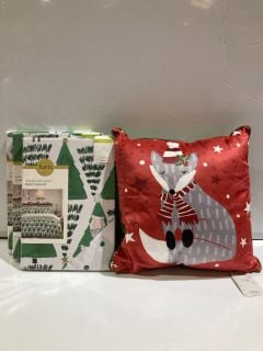 A QTY OF ASSORTED ITEMS TO INCLUDE FURN HOME+STYLE HIDE AND SEEK SANTA DUVET COVER SET SINGLE, FUSION CHRISTMAS WINTER FOX CUSHION