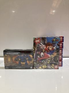 A QTY OF ASSORTED ITEMS TO INCLUDE WARHAMMER 40K SPACE MARINES REDEMPTOR DREADNOUGHT MINIATURE, SUPER MARIO ODYSSEY 1000PC PUZZLE