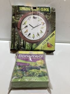 AN ASSORTMENT OF ITEMS TO INCLUDE SINGING BIRD CLOCK, CLEVER POTS SOW AND GROW KIT