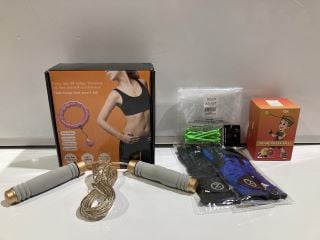 QTY OF ASSORTED 19647033 & FITNESS ITEMS TO INCLUDE HULA HOOP WITH WEIGHTED BALL, ULTIMATE PERFORMANCE REFLECTIVE FIT BELT