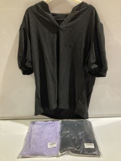 QTY OF ASSORTED ITEMS TO INCLUDE LILAC LARGE LACE TOP, GREY BEANIE UNISEX