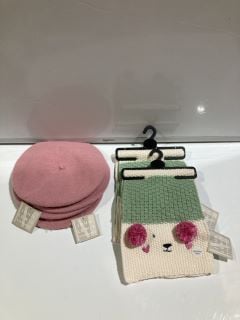 A QTY OF ASSORTED JOHN LEWIS 160535 INCLUDING BEAR SCARF, PINK BERET HAT