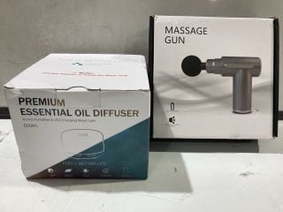 A QTY OF ASSORTED 19522454 ITEMS TO INCLUDE PREMIUM ESSENTIAL OIL DIFFUSER 500ML & MASSAGE GUN