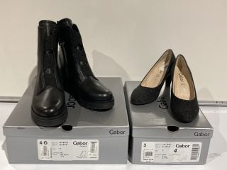 GABOR EDINA BLACK GLITTER SIZE 3 & GABOR SEA WIDE BLACK LTHR SIZE 4 TOTAL RRP £215