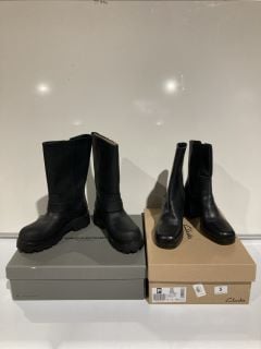 CLARKS PIQUE UP BLACK LEATHER SIZE 6 & VAGABOND COSMO 2.0 OFF BLACK SIZE 39 TOTAL RRP £163