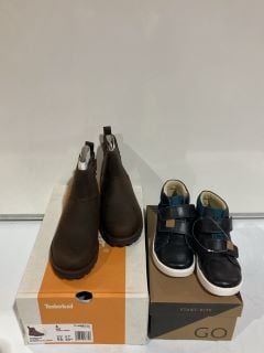 STARTRITES DISCOVER NAVY/DARK GREEN GREEN LEATHER BLMU SIZE 12F & TIMBERLAND COURMA KID CHELSEA DK BROWN SIZE 3.5 TOTAL RRP £127