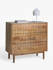 JOHN LEWIS GROOVE 3 DRAWER CHEST IN MANGO WOOD - SIZE APPROX (H) 89.5 X (W) 92 X (D) 43.5 CM - RRP £379 (BOX 1 OF 1)