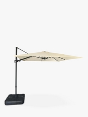 JOHN LEWIS FREESTANDING 360 ALUMINIUM WIND-UP PARASOL IN OYSTER WITH BASE - RRP £349