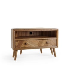 PARQUET MID CENTURY BRUSHED AND GLAZED SOLID OAK CORNER TV UNIT - ITEM NO. PQT007 - RRP £430