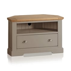 ST IVES NATURAL SOLID OAK AND GREY PAINTED CORNER TV UNIT - ITEM NO. ALC014 - RRP £400