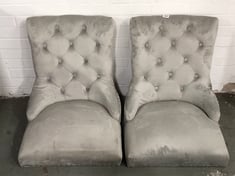 2 X LUXURY VELVET GREY DINING CHAIRS (MISSING LEGS)