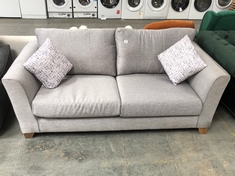 LIGHT GREY FABRIC 2 SEATER SOFA WITH SCATTER CUSHIONS