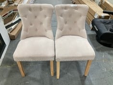 2 X BEIGE FABRIC DINING CHAIRS WITH BUTTON EFFECT