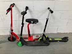 3 X ASSORTED SCOOTERS TO INCLUDE RAZOR RED ELECTRIC POWERCORE SCOOTER