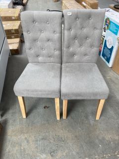 SCROLL BACK FABRIC DINING CHAIRS IN GREY/OAK - SET OF 2