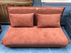 BURNT ORANGE FABRIC 2 SEATER FUTON SOFA BED