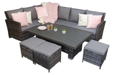 CHARLOTTE GREY WITH POLYWOOD LIFT TABLE GREY FABRIC CHAR0309 BOXES 1-3 RRP- £1,099 (KERBSIDE PALLET DELIVERY)