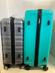 LARGE HARD SHELL SUITCASE - TURQUOISE TO INCLUDE FEATHERSTONE HARD SHELL MEDIUM SUITCASE - SILVER