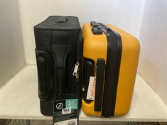 FEATHERSTONE SOFT 4 WHEEL CABIN SUITCASE IN BLACK TO INCLUDE ANYDAY JOHN LEWIS HARD SHELL SUITCASE IN YELLOW