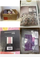 BOX OF ASSORTED BEDDING ITEMS TO INCLUDE HIGHAMS BY OHS 4 PACK BOUCLE CUSHION COVER - GREY