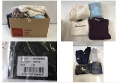 BOX OF ASSORTED ADULTS CLOTHING TO INCLUDE H&M WOMEN'S KNITTED JUMPER IN WHITE SIZE M