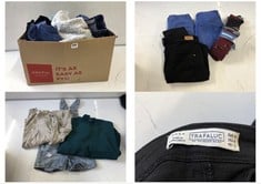 BOX OF ASSORTED ADULTS CLOTHING TO INCLUDE PRIMARK WOMEN'S JEANS - INDIGO BLUE UK 10