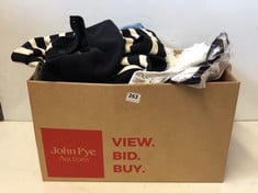 BOX OF ASSORTED ADULTS CLOTHING TO INCLUDE ARKET WOMEN'S CARDIGAN IN BLACK/WHITE SIZE M