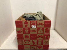 BOX OF ASSORTED CHILDREN'S CLOTHING TO INCLUDE NEXT BOYS KNIT HOODED JACKET - SAGE - AGE 1.5/2YRS