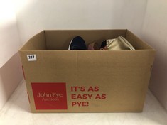 BOX OF ASSORTED SHOES/BAGS TO INCLUDE PUMA MEN'S RUNNING SHOES IN NAVY/WHITE - UK 10