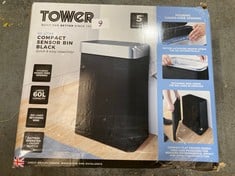 TOWER 60L COMPACT SENSOR BIN IN BLACK TO INCLUDE 58L SQUARE SENSOR BIN - STAINLESS STEEL