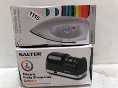 SALTER ELECTRIC KNIFE SHARPENER TO INCLUDE HOMELIFE 1200W DRY IRON WITH NON STICK SOLEPLATE