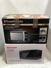 RUSSELL HOBBS COLOURS PLUS+ CLASSIC BLACK COMPACT MANUAL MICROWAVE RHMM701B TO INCLUDE SHARP 20L 800W MICROWAVE OVEN YC-MS02