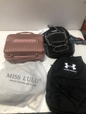 4 X ASSORTED BAGS TO INCLUDE UNDER ARMOUR BLACK BACKPACK