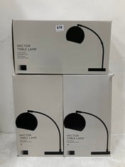 3 X JOHN LEWIS HECTOR TABLE LAMPS IN ASSORTED COLOUR TO INCLUDE MATT BLACK