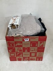 BOX OF ASSORTED CLOTHING TO INCLUDE COTTON CREW CARDIGAN IN NUDE SIZE UK 10