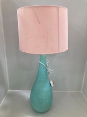 1 X STONE THE CROWS MEDIUM TEARDROP LAMP BASE IN LIGHT AQUA TO INCLUDE 1 X STONE THE CROWS LAMP SHADE IN PINK