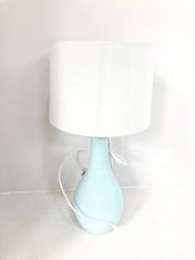 1 X STONE THE CROWS SM.TEARDROP LAMP BASE-PASTEL MINT - HEIGHT 30 CMS - TOTAL RRP £60 TO INCLUDE LIGHT BLUE LAMPSHADE