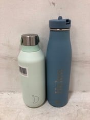 5 X FLASKS TO INCLUDE CHILLY'S SERIES 2 VACUUM INSULATED FLASK IN MINT GREEN