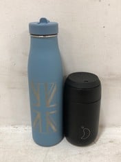 4 X FLASKS TO INCLUDE CHILLY'S 500ML MONOCHROME BLACK FLASK