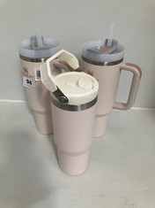 3 X ASSORTED STANLEY FLASKS TO INCLUDE STANLEY QUENCHER RECYCLED STAINLESS STEEL FLOWSTATE TUMBLER 1.18L, ROSE QUARTZ