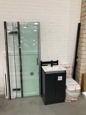 1200 X 900MM SHOWER TRAY TO INCLUDE BLACK SHOWER WASTE TO INCLUDE BLACK SHOWER ENCLOSURE TO INCLUDE 500 X 1000 BLACK TOWEL RAIL TO INCLUDE 600 BLACK BASIN UNIT & BASIN TO INCLUDE BLACK TAP & WASTE TO