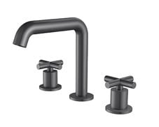 MINERAL DECK MOUNTED X HEAD BASIN MIXER & WASTE BRUSHED STEEL - RRP £325 (ZONE 3)