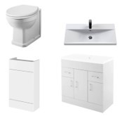 RICHMOND BACK TO WALL PAN TO INCLUDE HUDSON REED GLOSS WHITE 500MM SLIMLINE WC UNIT TO INCLUDE EDEN FLOOR STANDING 3 DOOR 2 DRAWER VANITY CABINET 800MM GLOSS WHITE TO INCLUDE NUIE 800MM THIN EDGE CER