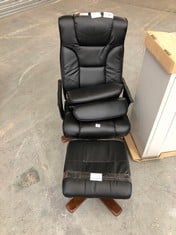 MALMO BLACK LEATHER ARMCHAIR WITH FOOTSTOOL (ZONE 6)